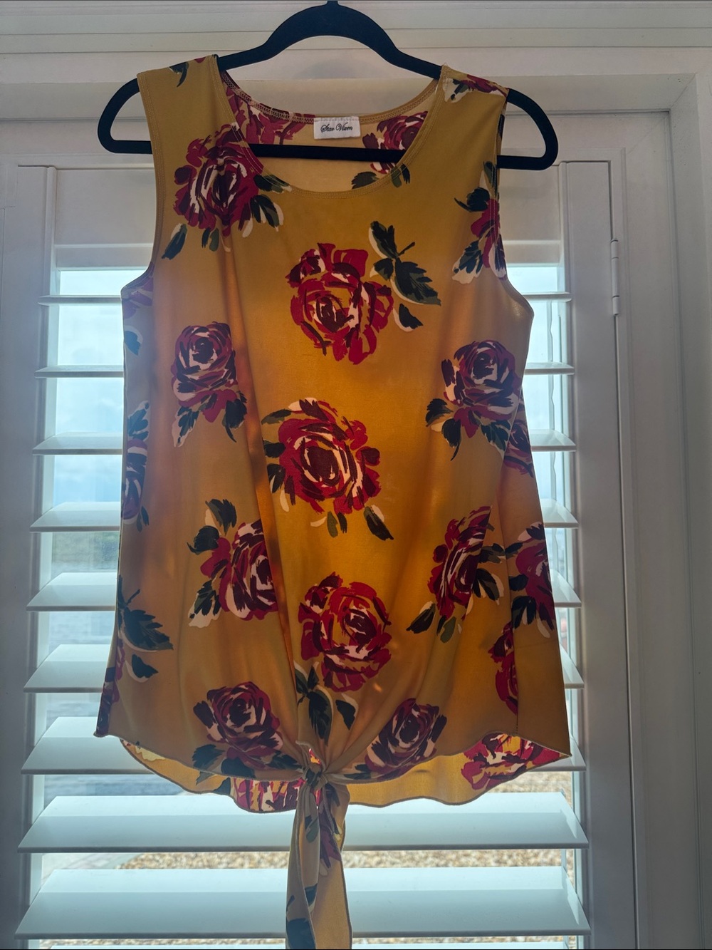Star Vixen Mustard Floral Tie-Front Tank Top